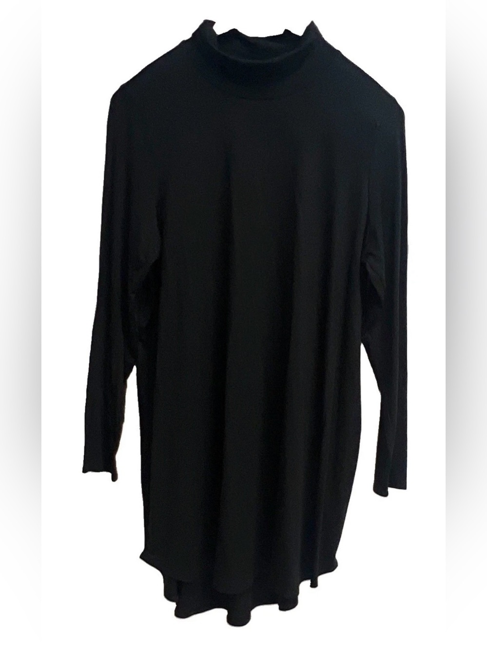 Eileen Fisher Black Fine Tencel Jersey Mock Neck Long Sleeve Tunic Top Shirt XL
